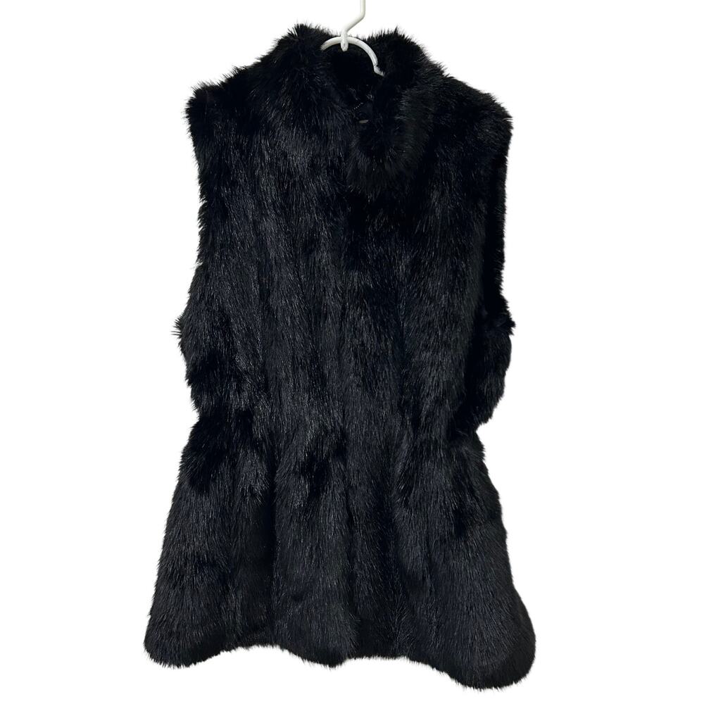 Banana Republic Womens Size XL Black Faux Fur Vest Preppy Fall Cinched Quilted